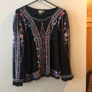 Women’s top from Anthropology, size L.   Black with beautiful embroidery.